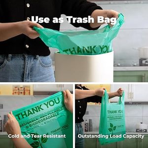 ถุงเสื้อยืดสีเขียว 22x12 นิ้ว นำกลับมาใช้ใหม่ได้ รีไซเคิลได้ ย่อยสลายได้ ถุงช้อปปิ้งพลาสติก PLA สำหรับธุรกิจ 200 ชิ้น - Product Image 4
