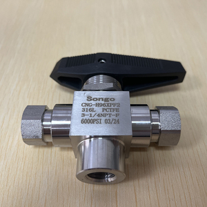 Robinet à bille en acier inoxydable 316, 6000 psi, 2 positions, 3 voies, joint PCTFE, poignée manuelle, 1/4 NPT - Product Image 5