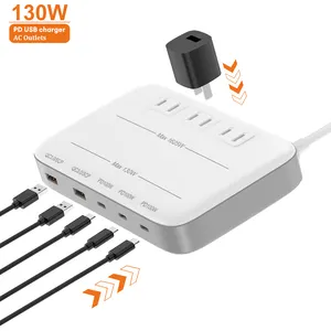 New 130W Extension GaN Charging Station Surge Protection USB Type-c 100W Charger Tower Power Strip Socket US EU Outlet Plug