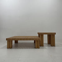Ensemble de table basse moderne en bois de hêtre massif, design carré classique de luxe avec structure à tenon et mortaise