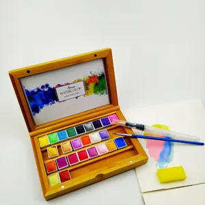 Hadiah casing kayu bambu lukisan cat air 12 24 36 48 warna padat Aquarelle Superior cat air Set untuk anak-anak dewasa