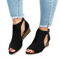 Sandales compensées confortables en cuir PU pour femmes avec bout ouvert