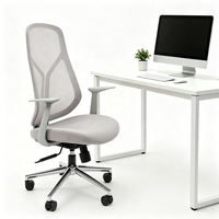 Chaise de bureau réglable gris clair, chaise pivotante pour ordinateur avec accoudoirs fixes et dossier inclinable
