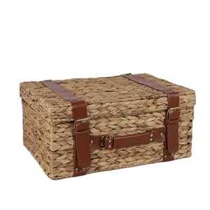 Vazio piquenique cesta com tampa água jacinto lavanderia recipiente roupas armazenamento cestas hampersseagrass armazenamento cesta com alça