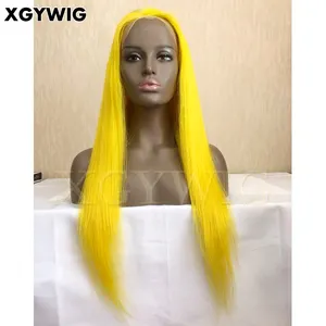 스톡 10 "-30" 100% 처녀 브라질 사람의 머리카락 무료 이별 실키 스트레이트 무접착제 밝은 색상의 노란색 레이스 프론트 가발