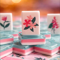 Grosir OEM ODM Set Mahjong Amerika Akrilik Transparan 3-Lapis Warna Pink Cyan dengan Cetakan Bunga Kustom, Ubin Joker Motif Angin, MOQ Rendah
