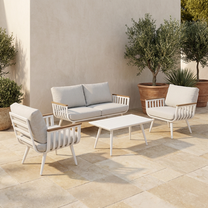 Conjunto de Sofás de Exterior de Aluminio, <span class=keywords><strong>Madera</strong></span> y Plástico, Moderno y Lujoso, <span class=keywords><strong>Resistente</strong></span> a la Intemperie, con Asientos Profundos, Estilo Long Tail, Superventas - Product Image 3