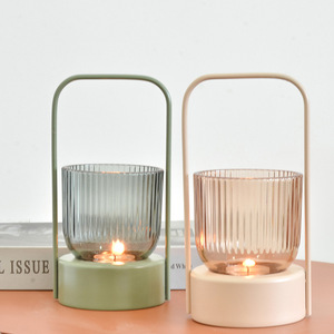 LANJO INS style Portable Handmade Cylindrical Glass and Metal <b>Hurricane</b> <b>Lantern</b> for courtyard home camping atmosphere decorative - Product Image 3