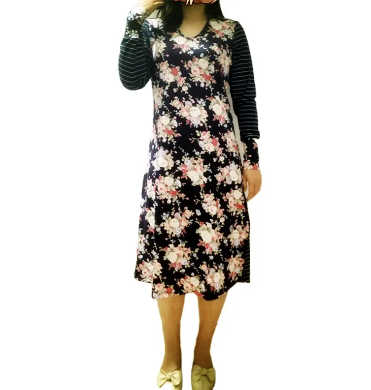 Fashion Printed Woman Floral Long Sleeve Maxi Dress