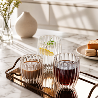 Vente en gros de tasses à café en verre à double paroi en borosilicate, verre à lait rayé fantaisie, isolées