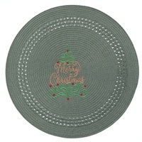 Ensemble de sets de table ronds tissés en plastique PP écologique motif tournesol de Noël