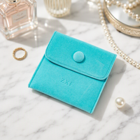 Pochette à bijoux en microfibre de velours bleu lac de luxe personnalisée ZXF de haute qualité avec bouton et insert logo