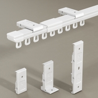 Rail de rideau télescopique en aluminium sans découpe, facile à monter soi-même, kit complet pour montage au plafond ou au mur, silencieux et fluide, 0,65-5,1 m