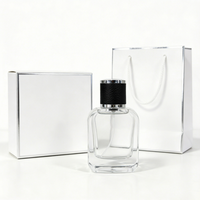 Flacon en verre carré 50ml 100ml en promotion, pulvérisateur atomiseur plat avec pompe, sérigraphie, emballage de luxe pour parfum