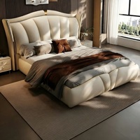 Lit Double Queen Size Moderne de Luxe en Bois, Rembourré et Capitonnée, avec Matelas en Cuir et Rangement Intégré – Idéal Hôtels