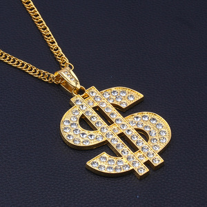 Collar de Dólar con Incrustaciones de Diamantes Dorados para Hombre, Estilo Hip Hop, Colgante Geométrico Ovalado Multicolor, Uso Diario - Product Image 3