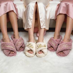 Pantuflas de Moda Personalizadas con Letras Brillantes, Diseño Cruzado, Piel Sintética, Punta Abierta, Decoraciones, Regalo para Damas de Honor - Product Image 5