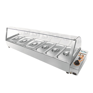 Calentador eléctrico de alimentos Bain Marie con 6 sartenes y cubierta de vidrio, equipo de calentamiento y sujeción - Product Image 1