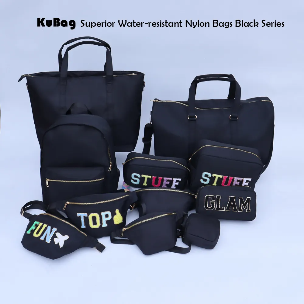 Custom No MO Black Toiletry Bags for Men Cosmetic Bags for Ladies Nylon Zipper Pouch for Teens Girls