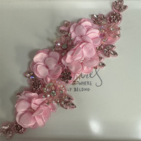 Patchs de fleurs 3D faits à la main, broderie personnalisée, applique en dentelle rose