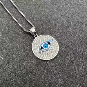 15years Factory Custom Hiphop Jewelry 18K <b>Solid</b> <b>Gold</b> Stainless Steel Round Crystal <b>Gold</b>/Silver Evils Eye Charm <b>Pendant</b> - Product Image 4