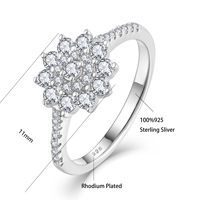 QX OEM Dcolor Vvs1 Anillo de Plata 925 Chapado en Oro de 2ct con Diseño de Copo de Nieve, Pendientes y Anillo de Moissanita con Gema, Conjunto de Joyería para Mujer