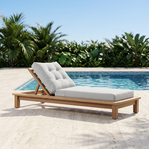 Chaise longue en teck moderne pliable pour l'extérieur avec coussin en mousse à mémoire de forme et appui-tête capitonné pour hôtel, piscine, jardin - Product Image 3