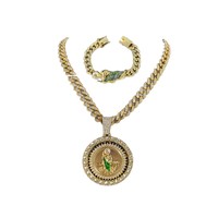 Collier chaîne cubaine rotatif avec pendentif géométrique en diamant et cristal, style hip-hop explosif, tendance, pour hommes et femmes, religieux