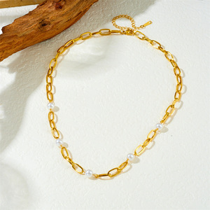 European American Fashion Pearl Necklace Gold Plated Stainless Steel Chain Geometric Design Gift Jewelry - Product Image 3