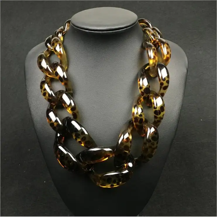 handmade statement necklace colorful resin link Chain braided necklace acrylic GJ-076