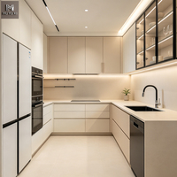 Ensembles d'armoires de cuisine modernes et durables en mélamine marron laiteux mat, sans poignées, de style minimaliste, avec évier, de luxe, blancs et personnalisables