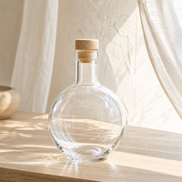 Bouteilles en verre sphériques rondes de 500 ml et 700 ml avec bouchons en liège, personnalisation disponible, emballage pour whisky et spiritueux