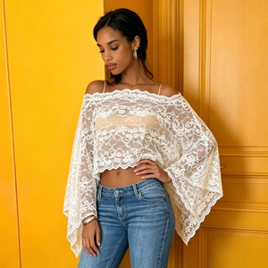 Chal de encaje asimétrico transparente y elegante para mujer, estilo sexy y versátil para vacaciones - Product Image 3