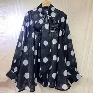 Autumn 2021 Fashion Vintage Hong Kong Snow Spinning Shirt Women's Large Size Polka Dot Show Thin Top