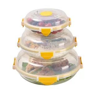 wholesale kitchen food storage bento box 310/560/1060ML set of 3 round glass Nesting Mixing Bowls with lid