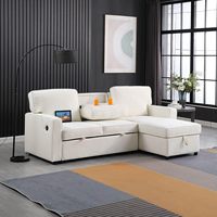 Chenille 2-in-1 Schlafsofa mit Ausziehfunktion und Stauraum, Chaiselongue, L-förmige Couch mit USB-Anschlüssen und Getränkehaltern, 3-Sitzer
