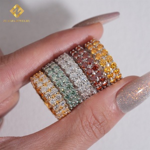 Hip Hop pas cher <span class=keywords><strong>prix</strong></span> 925 argent Sterling plaqué or hommes couleur Moissanite 2 rangées anneaux éternité bande bagues de fiançailles - Product Image 2