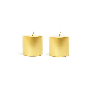 SET OF 2 METALLIC GOLD <b>PILLAR</b> <b>CANDLES</b> 4X5CM - Product Image 1