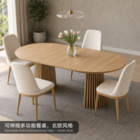 Table à manger moderne extensible en bois de chêne, table extensible ronde à ovale pour petit appartement