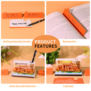 Bloc-notes 3D avec calendrier, décoration de bureau en forme de grotte Hongya, boîte <span class=keywords><strong>à</strong></span> lumière LED, bloc-notes, porte-stylo, papeterie, souvenir de voyage, cadeau - Product Image 5