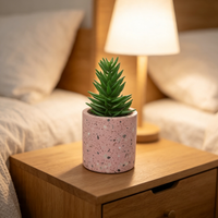 Pot de plante cylindrique en terrazzo rose, petit pot à texture de béton moucheté, mini-planteur moderne pour succulentes et cactus