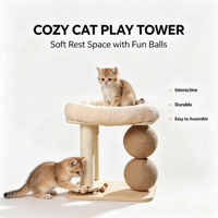 Arbre à chat tout-en-un avec niveaux, griffoir en sisal, lit en peluche, jouet à bille rotatif pour l'auto-entretenue et le soulagement de l'ennui