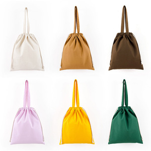 Square Bags Blank Colored Drawstring Canvas Tote Bag Cotton Shopping Bag With Drawstring Closure General Packaging All Seasons - Product Image 4