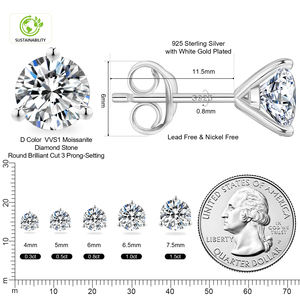 1.0ct Pass Diamond Tester Moissanite <b>Stud</b> 14K White Gold Plated 925 <b>Silver</b> VVS 5mm GRA Certified Mossanite Men Women <b>Earrings</b> - Product Image 6