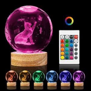 Veilleuse LED 3D à brancher avec base en bois de 6 cm, motif dauphin ou bonhomme de neige, boule de cristal, lumières colorées pour enfants, décoration de Noël, chambre à coucher - Product Image 2