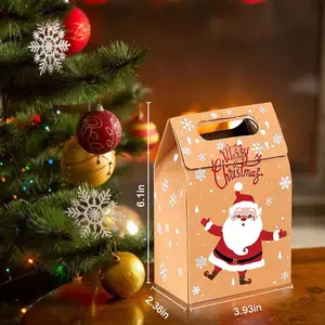 Kotak Hadiah Kertas Kraft Natal 24 Buah, Barang-barang Hadiah Natal, Kotak Tas Permen untuk Suvenir Pesta Natal
