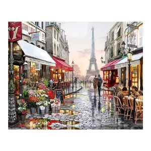 Dipinto a mano pittura a olio Paris Street On Rainy Day Paint By Numbers artigianato artistico fai da te Home Bedroom Wall Colored Drawing Decor