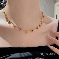 Collier en acier titane plaqué or véritable 18 carats avec diamant coloré Dopamine, chaîne de clavicule, ensemble pour femme, cadeau