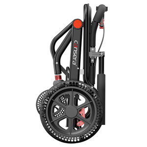 Fauteuil roulant pliable avec roues arrière alvéolées de 12 pouces et double ressorts <span class=keywords><strong>avant</strong></span> et siège en cuir, cadre en alliage d'aluminium noir ultra-léger - Product Image 6