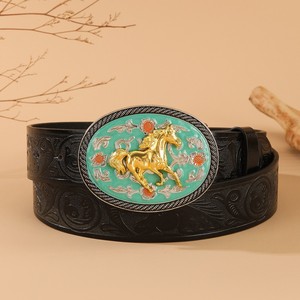 复古民族风格马体图案合金压花腰带男女款帅气时尚简约设计 - Product Image 2